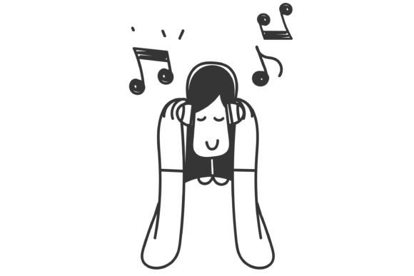 Download Doodle Girl Listening Music with Headset - Premium Resources