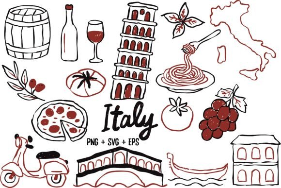 Download Hand Drawn Italy Travel Food Pizza SVG - Pizza Collection