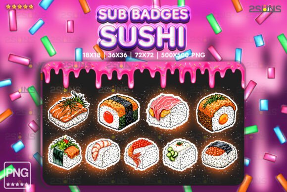 Download 8 Yummy Sub Badges, Sushi Twitch Badges - Yummy sub badges Collection