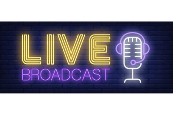 Download Live Broadcast Neon Sign. Headset and Mi - Premium Resources
